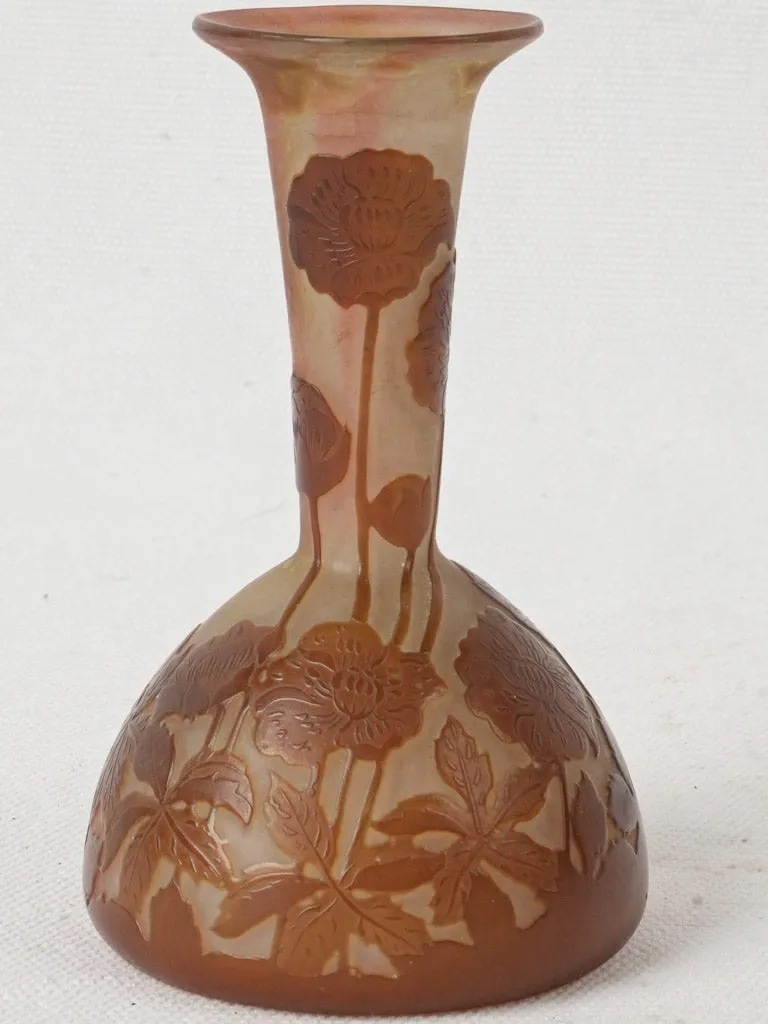 Early 20th Century Gallé Miniature Pâte de Verre Vase w/ Floral Motif in Art Nouveau Style 4¼"