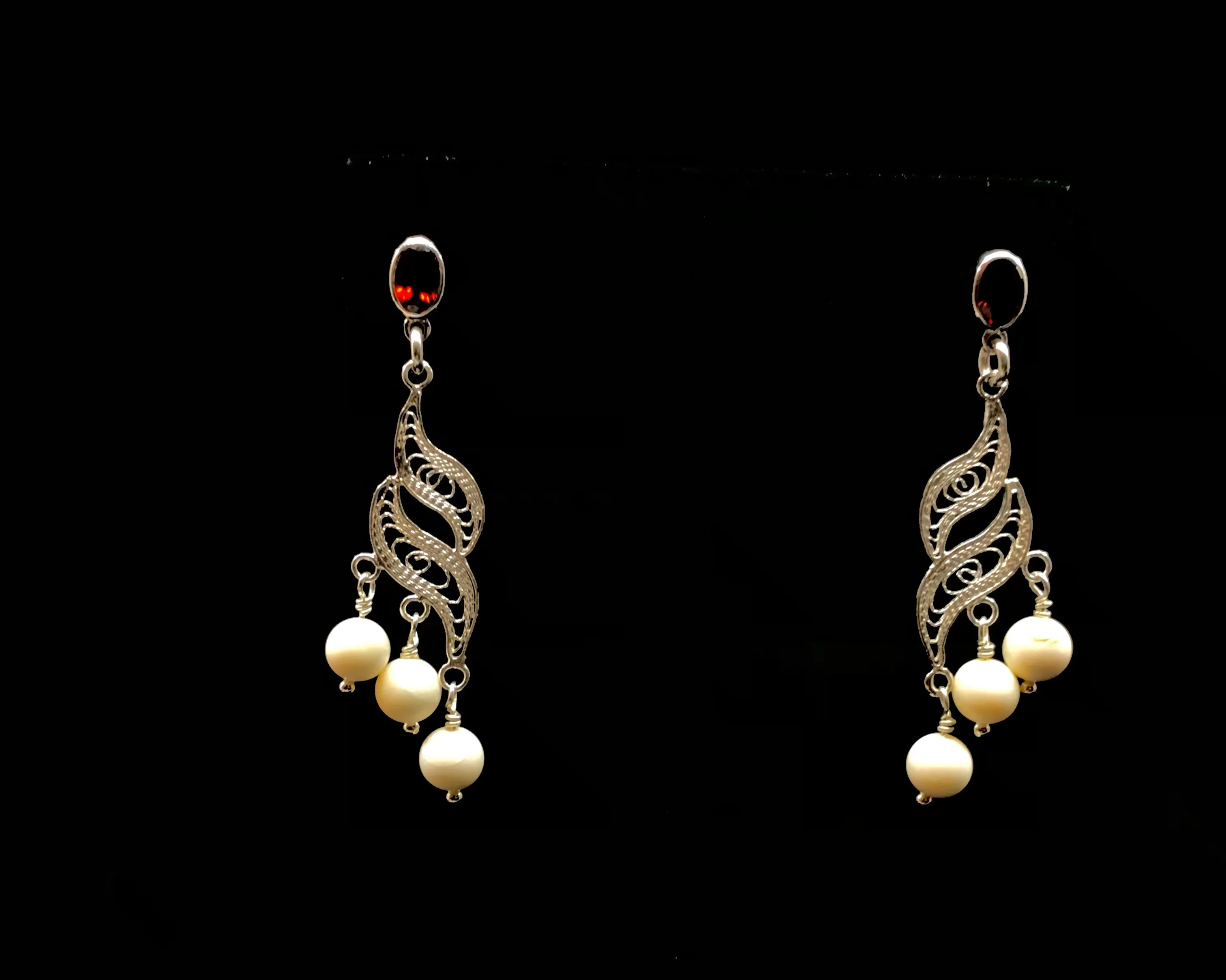 Earring- W. Grant, Filigree w/Dangle, Ivory, Stud, Various Gemstone