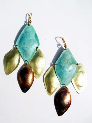 Earrings Diamond Mosaic Patina Gold Copper