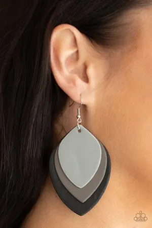 Earrings LIGHT AS A LEATHER - BLACK GRAY LEATHER LAYERED E2090