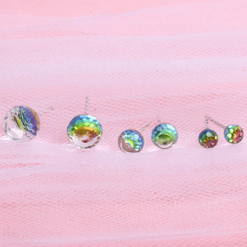 Earrings S925 Sterling Silver Colorful Crystal Ball Earrings