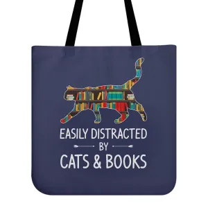 Easily Distracted By Cats And Books Book Lovers Gift TBF40