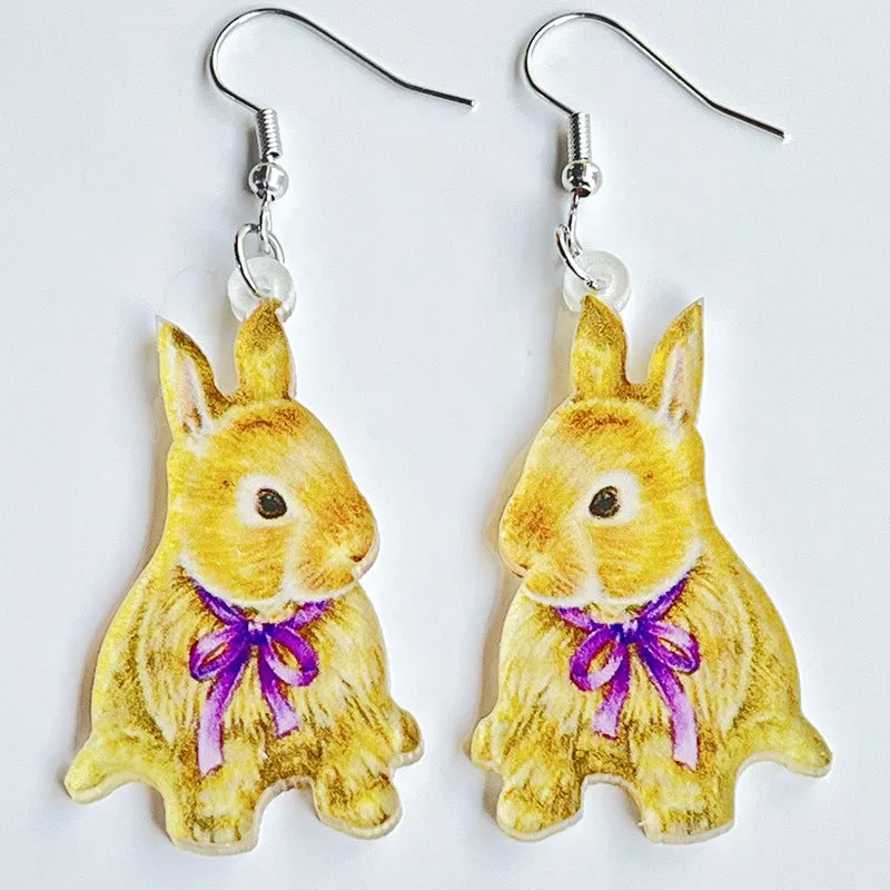 Easter Rabbit Flower Basket Cute Printed Egg Chick Spring Floral Earrings