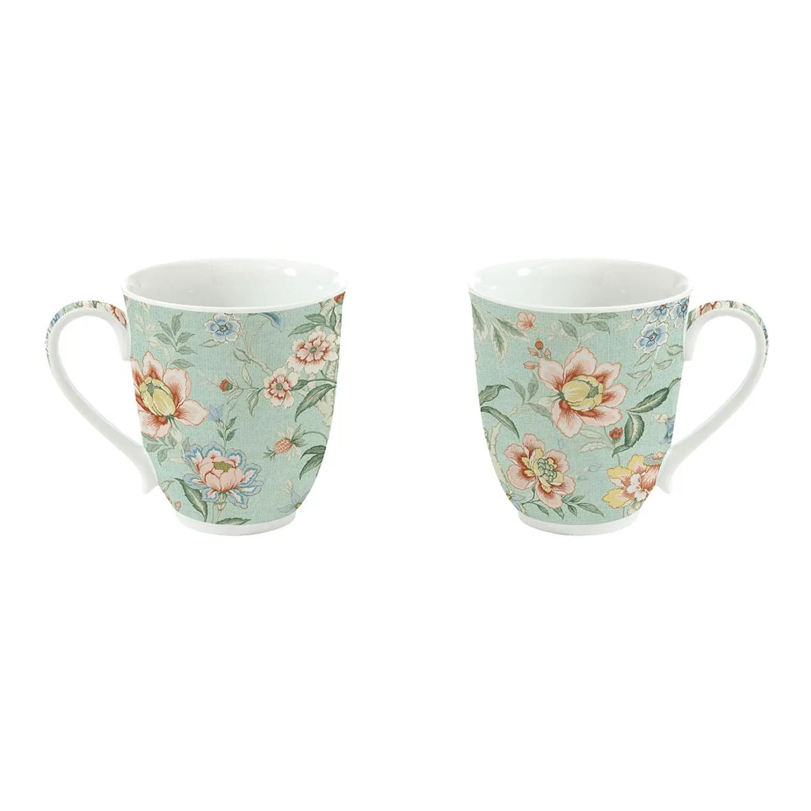 EASY LIFE Set 2 tazze con manico Mug in porcellana ZENG verde con fiori 300 ml