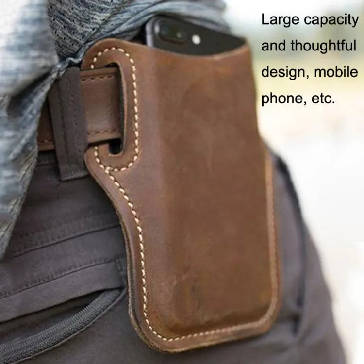 EASYONLY ZPYB018 Leather Outdoor Sports Phone Pocket With Cover(Brown)