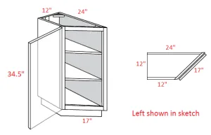 EB02-BTC2412L Elegant Smokey Gray Assembled 12" Angle Base Cabinet