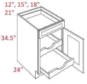 EB10-B12-POS2 Elegant White Assembled 12" Base Cabinet With Roll Outs