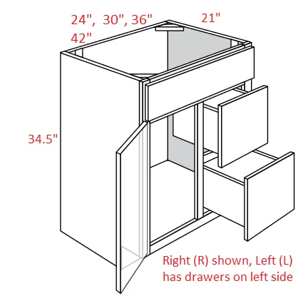 EB22-V3621D-R Elegant Dove Assembled Vanity Sink Base cabinet