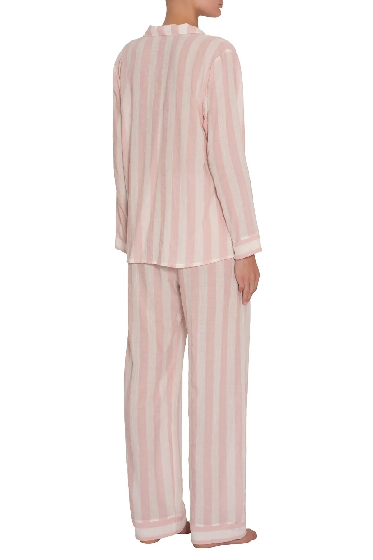 Eberjey - Umbrella Stripes Woven Long PJ Set in Ballet Pink/Cloud