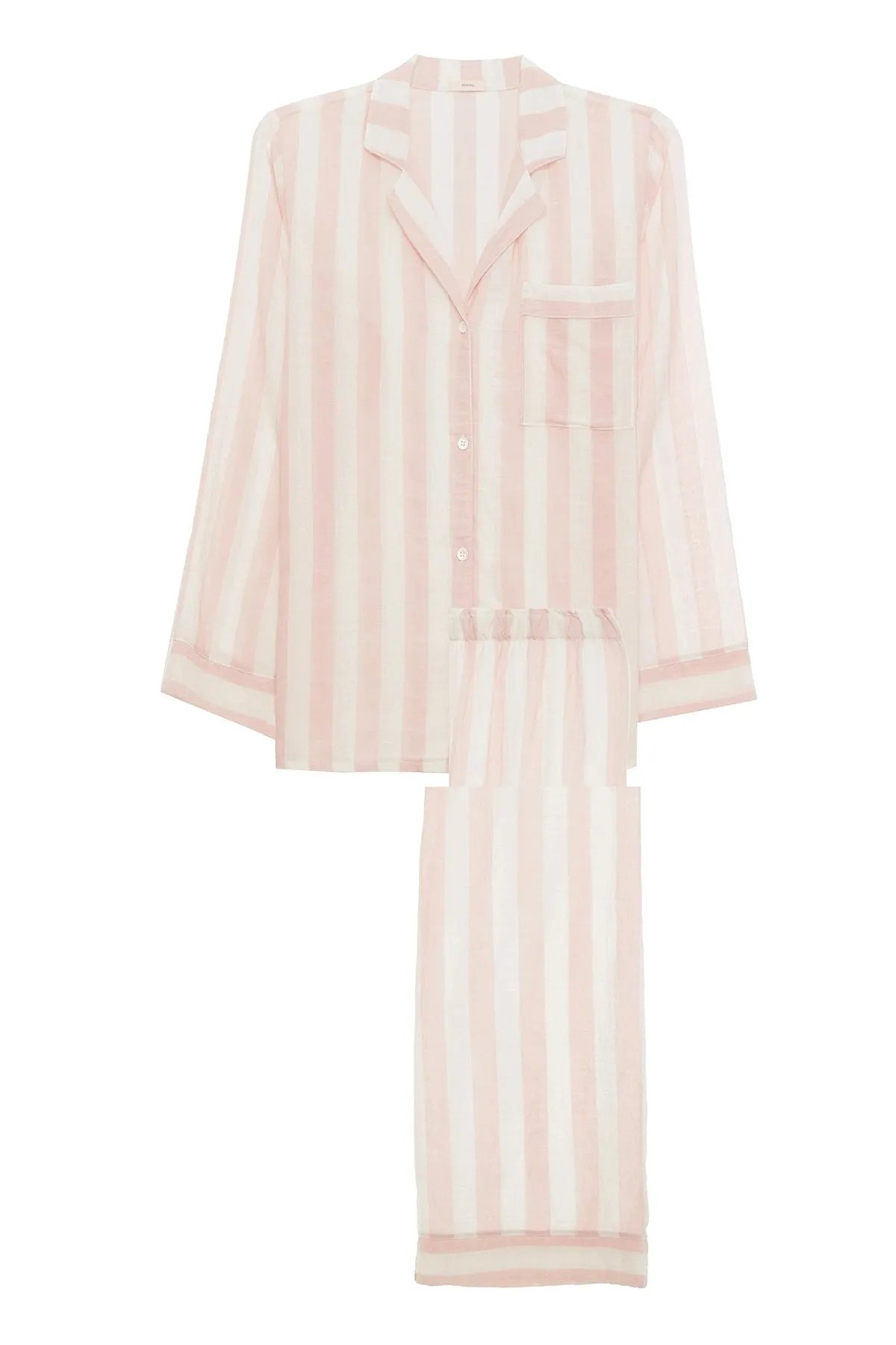 Eberjey - Umbrella Stripes Woven Long PJ Set in Ballet Pink/Cloud