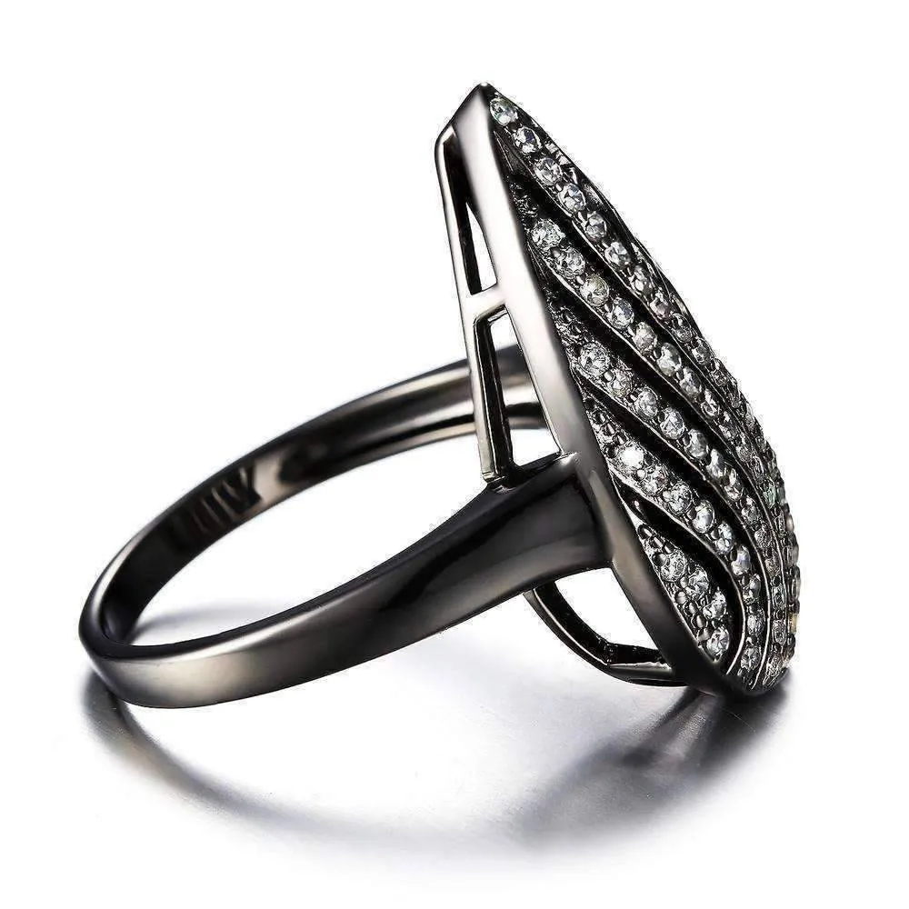 Ebony Swirl Black Gold Filigree and CZ Cocktail Ring