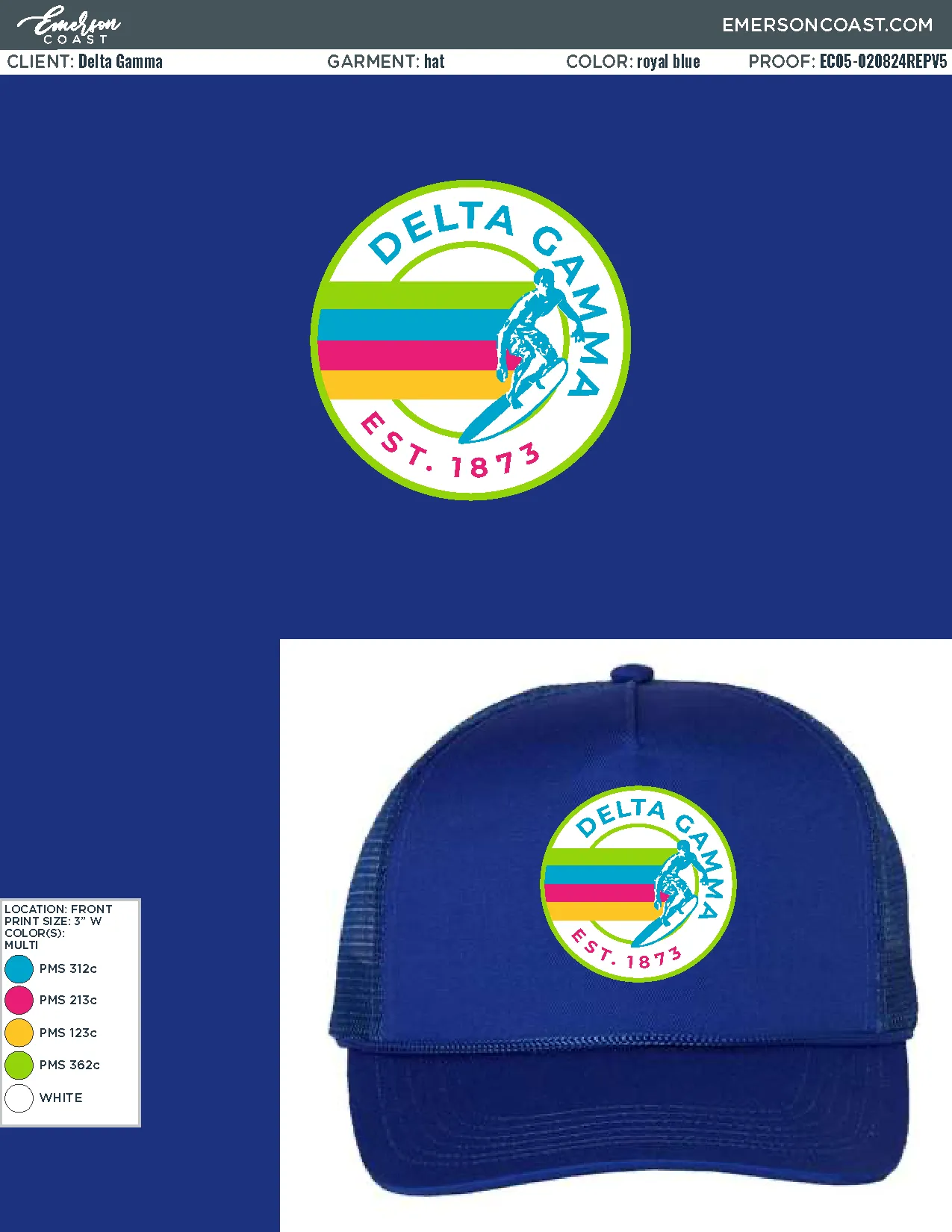 EC05-020824REP Delta Gamma University of Texas Hat Embroidery 2024-PR - White & Navy