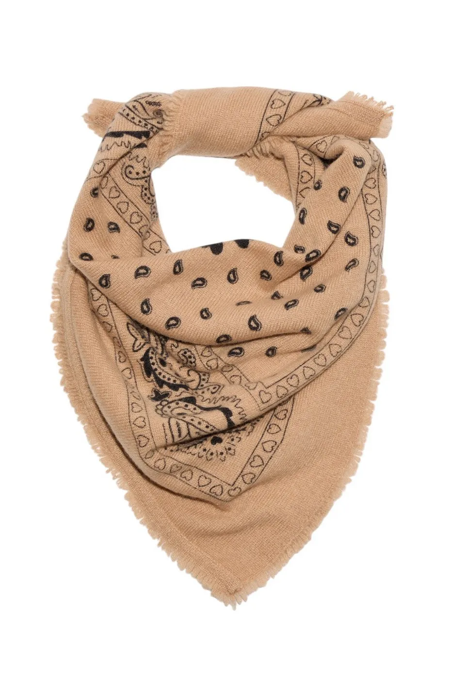 Echarpe Bandana Arizona - Beige Dessin Noir - 100% Cachemire Oeko-Tex - Mixte