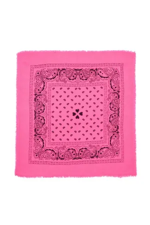 Echarpe Bandana Arizona - Rose Fluo Dessin Noir - 100% Cachemire Oeko-Tex - Mixte