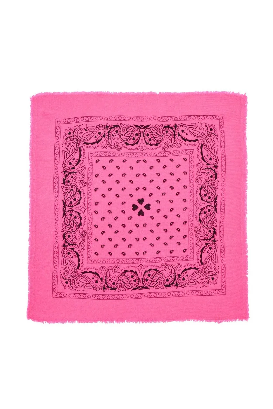 Echarpe Bandana Arizona - Rose Fluo Dessin Noir - 100% Cachemire Oeko-Tex - Mixte