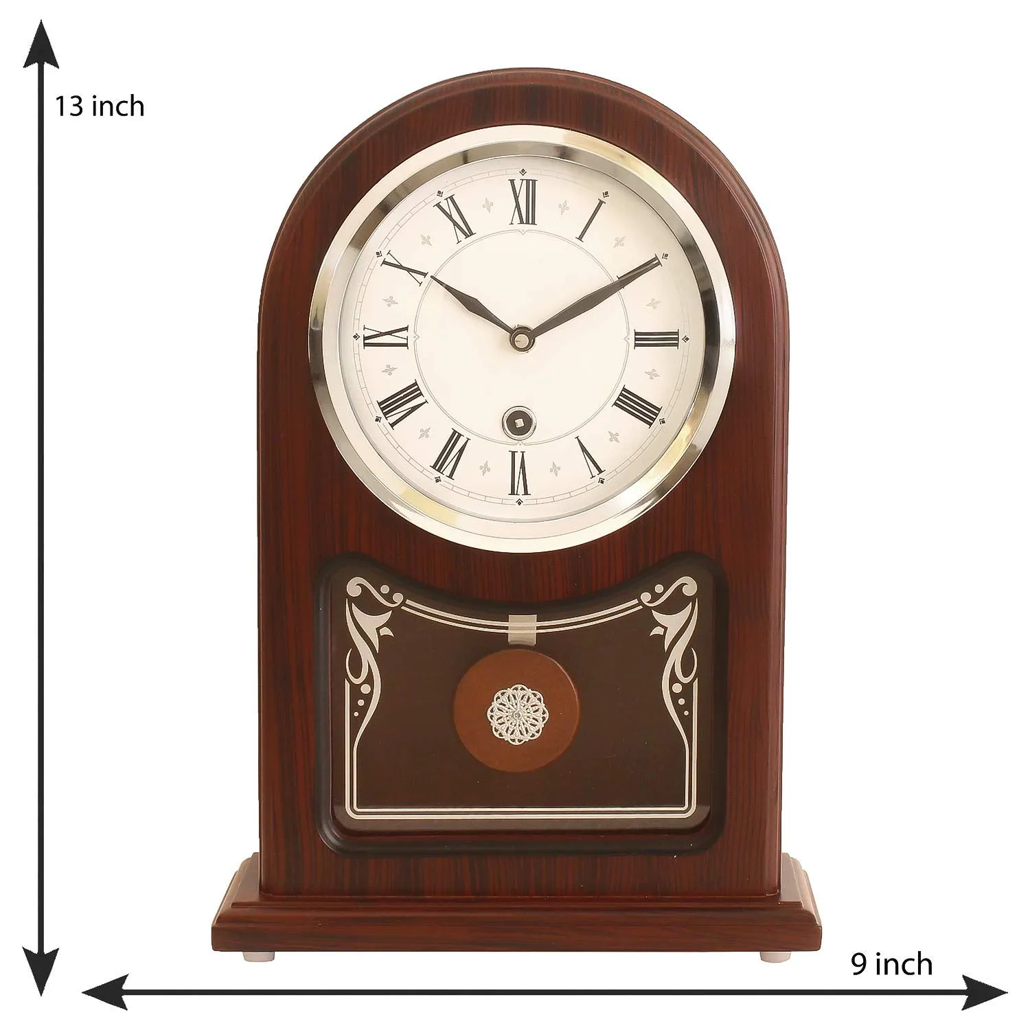 eCraftIndia Brown Wooden Roman Numeral Table Clock (13 * 9 Inches)