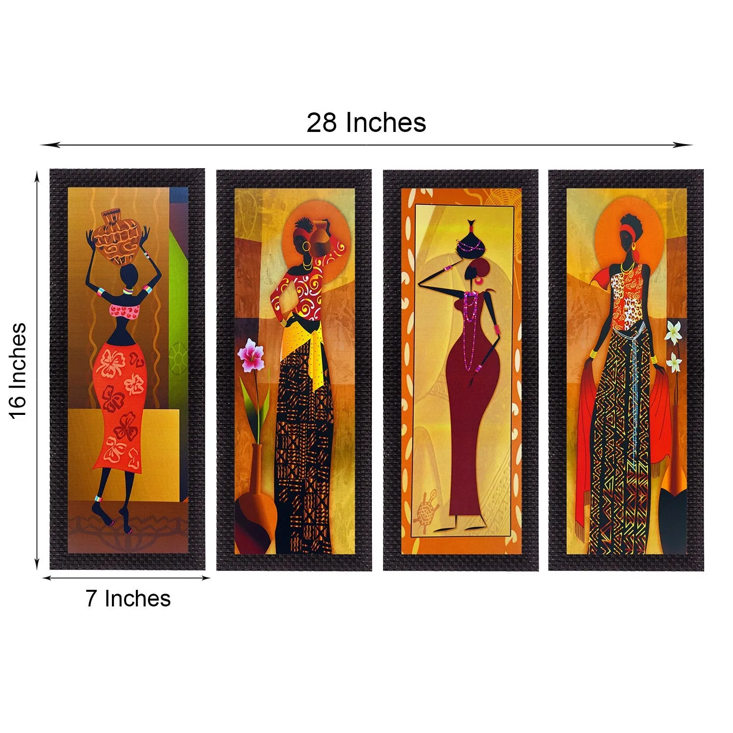 eCraftIndia 'Tribal Women' UV Art Painting (Synthetic Wood, 71 cm x 41 cm, Set of 4, Satin Matt Texture, C4FPB2118)