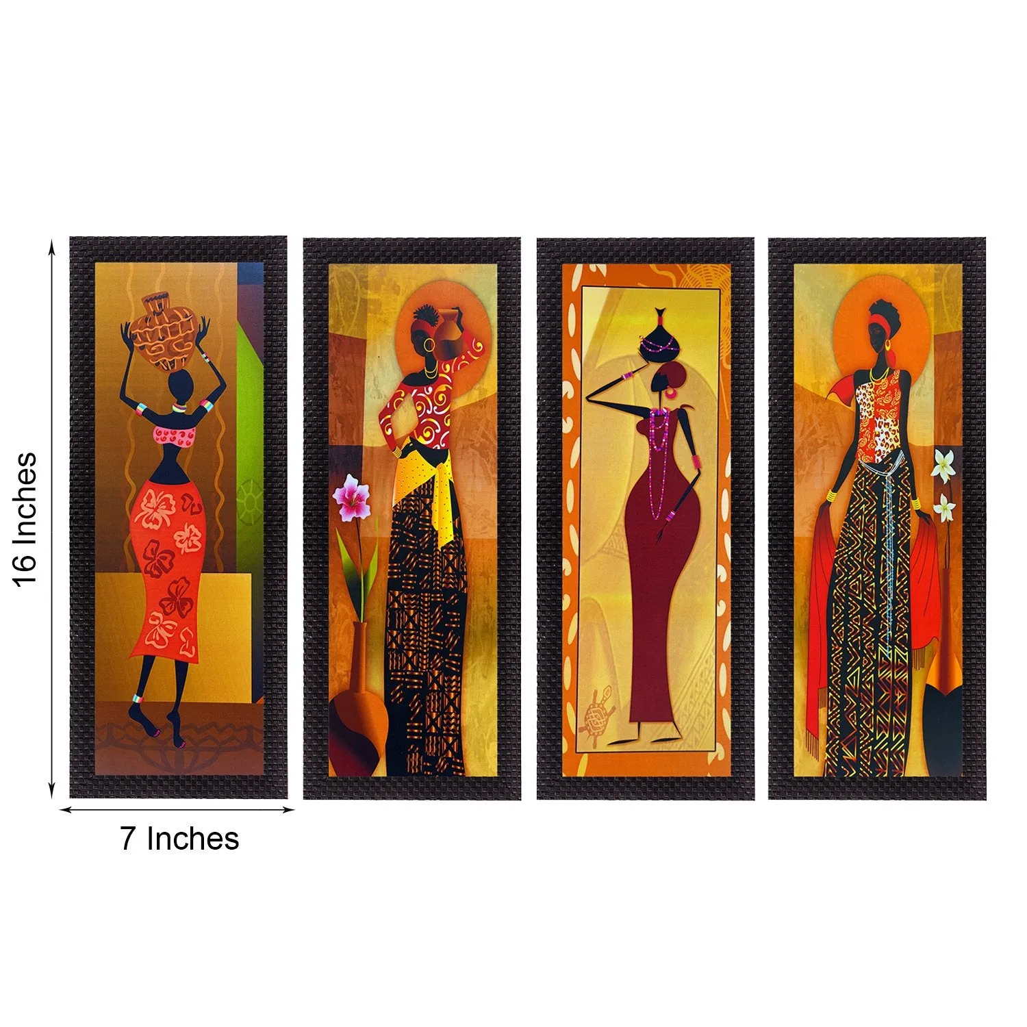 eCraftIndia 'Tribal Women' UV Art Painting (Synthetic Wood, 71 cm x 41 cm, Set of 4, Satin Matt Texture, C4FPB2118)