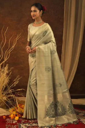 Ecru Beige Mulberry Silk  Saree