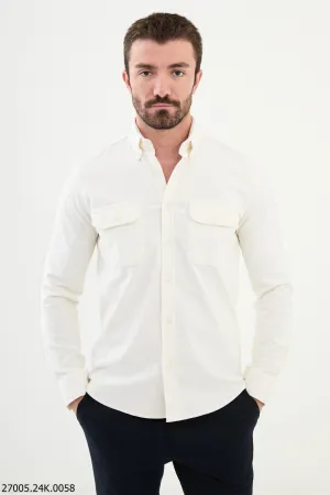 Ecru Button-Down Shirt with Dual Chest Pockets.