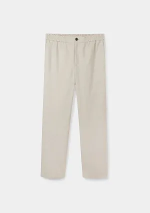 Ecru Cotton Linen Drawstring Trousers