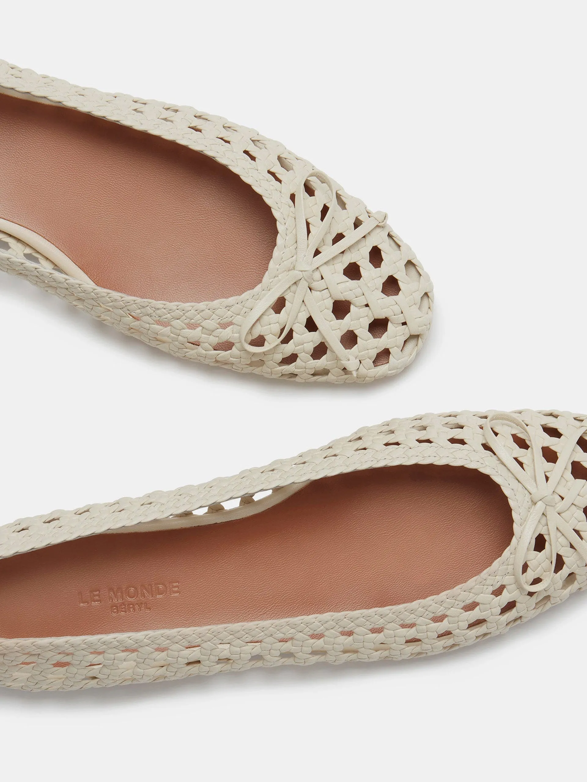 Ecru leather woven regency slipper flats