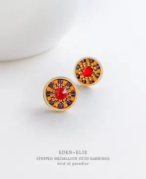 EDEN   ELIE Striped Medallion stud earrings - Bird of Paradise