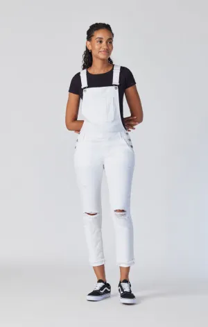 EDERA OVERALLS IN WHITE RIPPED & FRINGE