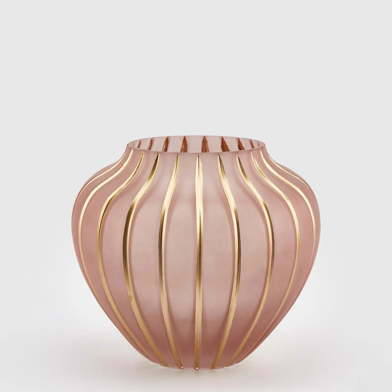 EDG Enzo De Gasperi Vaso Righe Rosa Antico Oro 22x25cm Vetro