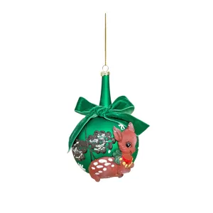 EDG Palla di Natale Cerbiatta con fiocco sfera per albero con collo lungo vetro verde Ø12 cm