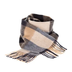 Edinburgh 100% Lambswool Scarf  Bursted Check Neutral/Navy