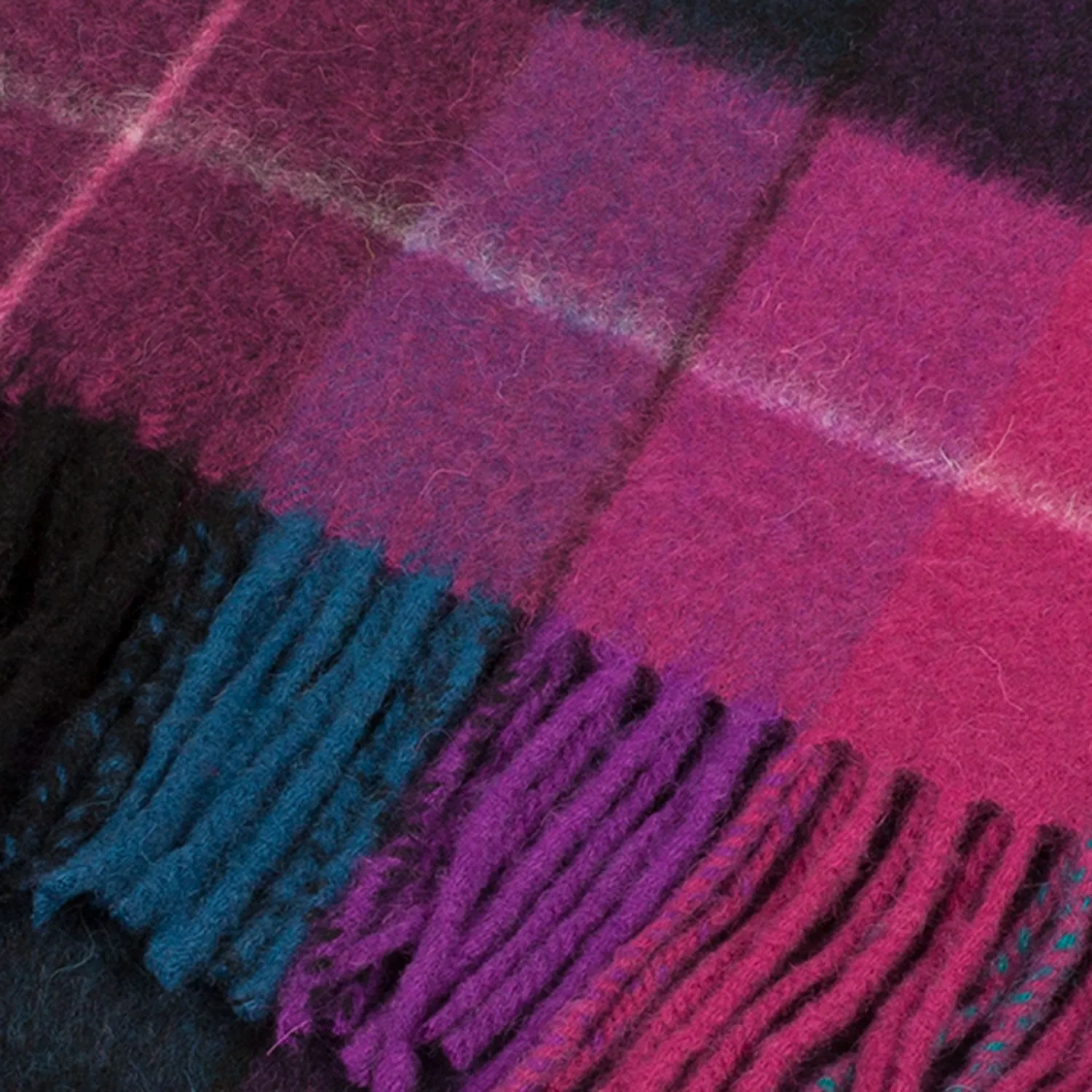 Edinburgh 100% Lambswool Scarf  Mixed Check - Magenta/Black