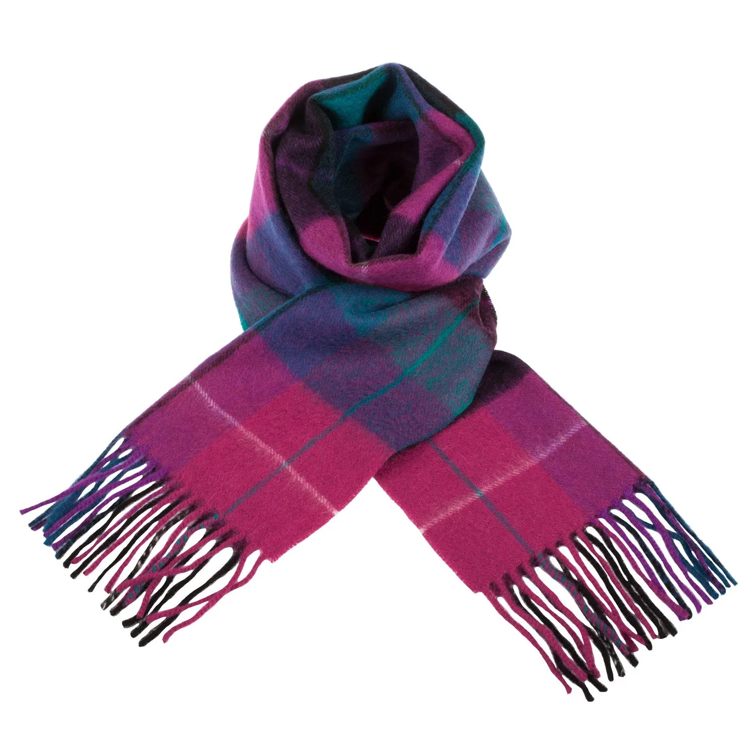 Edinburgh 100% Lambswool Scarf  Mixed Check - Magenta/Black