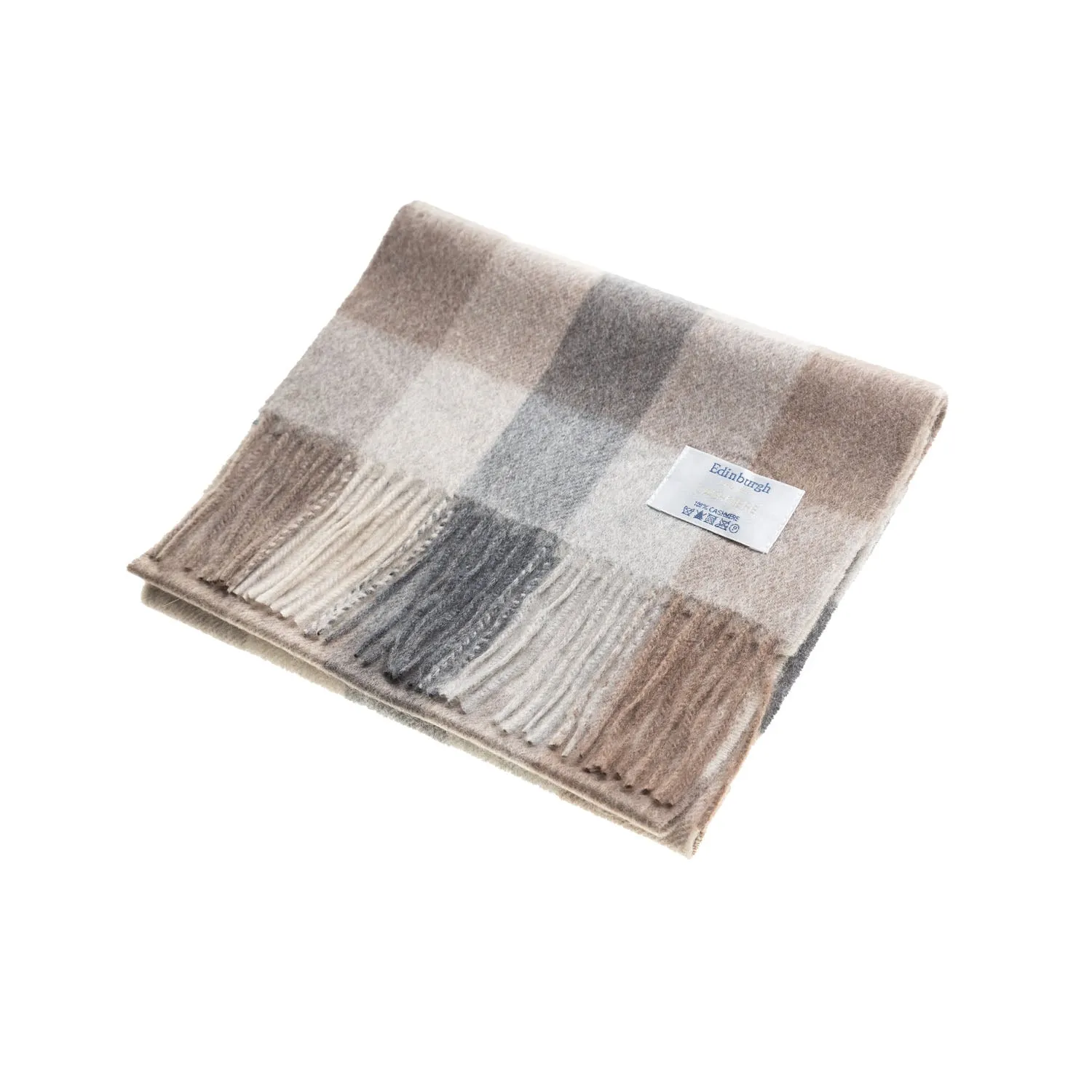 Edinburgh Cashmere Scarf  5 Square Tartan - Brown/Black