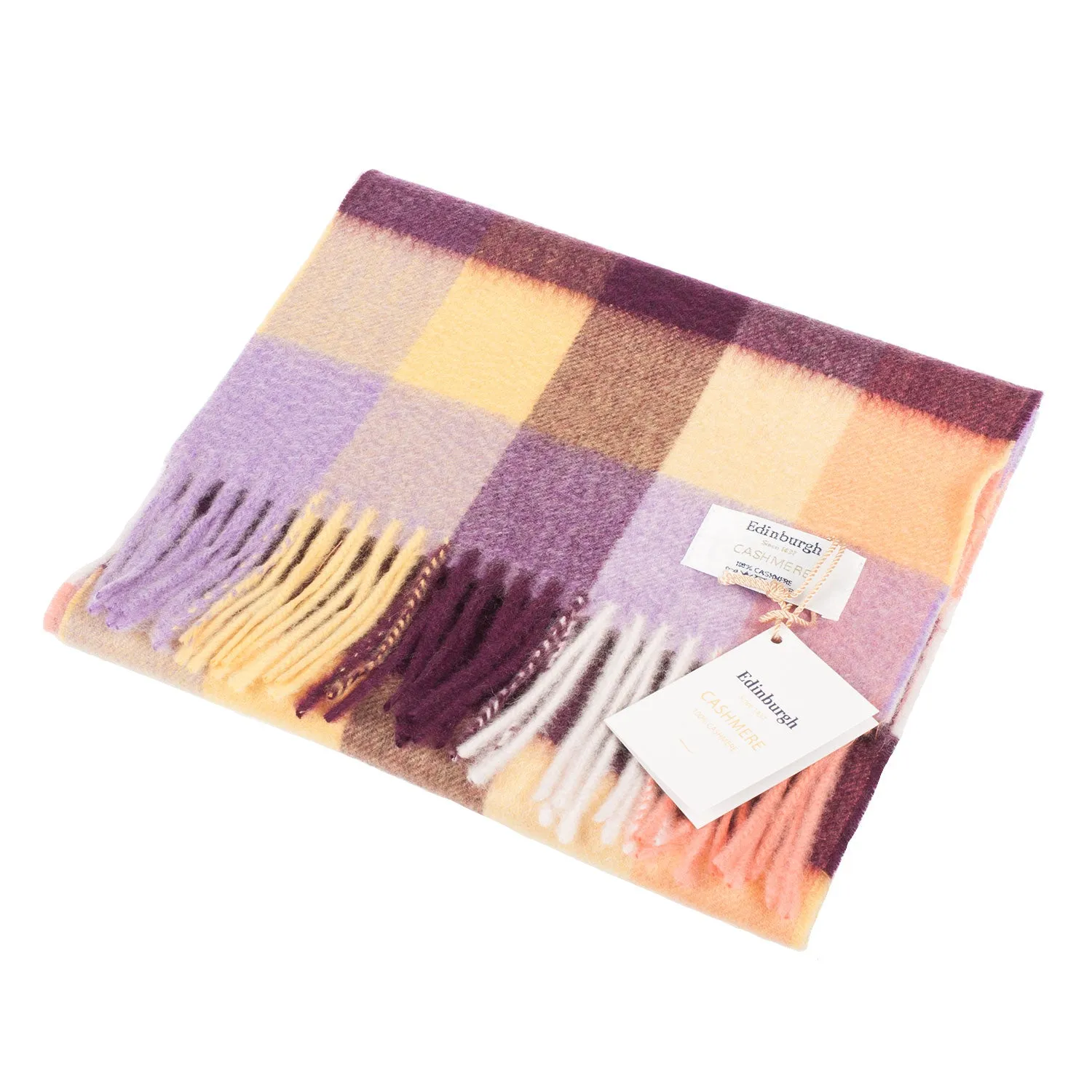 Edinburgh Cashmere Scarf  5 Square Tartan - Orange