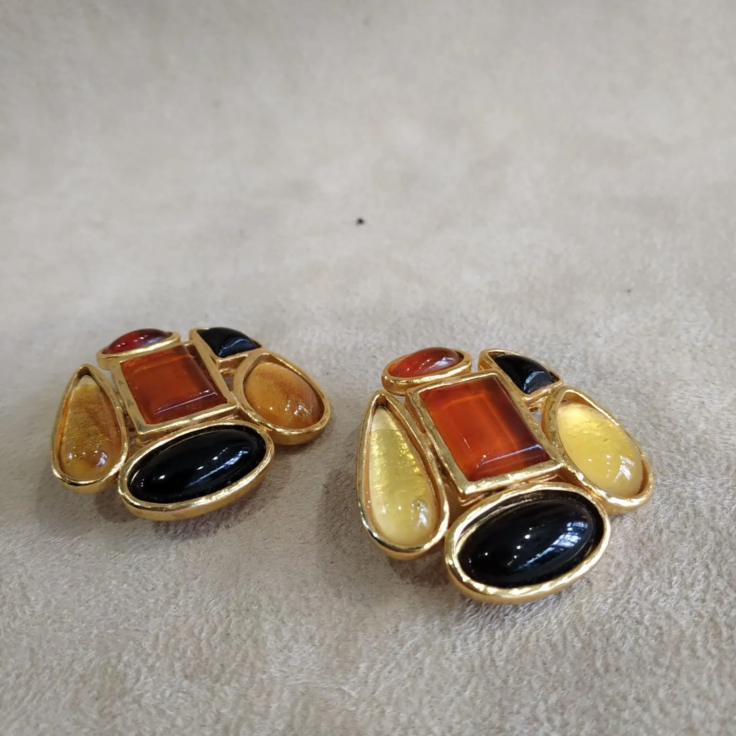 Edouard Rambaud Yellow Amber large clip on earrings