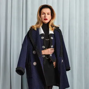 EDWARD ACHOUR OVERSIZED BOUCLE CABAN NAVY AND BLACK TRIM