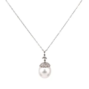 Edwardian inspired large pearl diamond platinum necklace