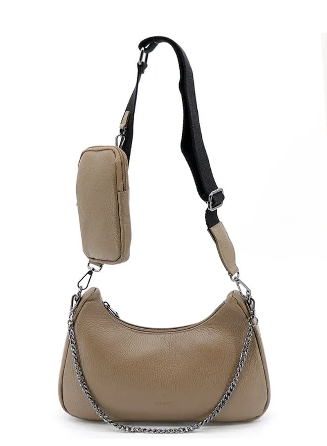 Effetty Women's Medium Size Casual Shoulder Bag With Mini Purse in Genuine Leather Made in Italy, Brown