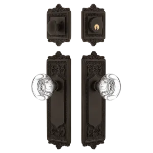 Egg & Dart Entry Set with Round Clear Crystal Knob in Oil-Rubbed Bronze