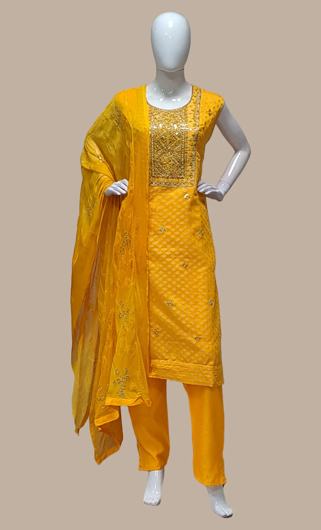 Egg Yellow Embroidered Punjabi