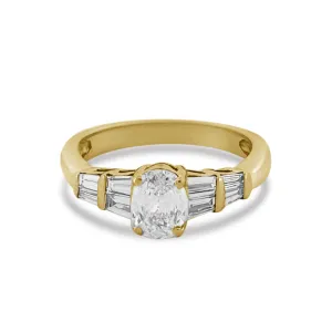 EGL Graded 0.80ctw Oval With Baguette Cut Natural Diamond Engagement Ring in 18K Yellow Gold