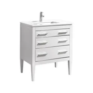 Eiffel 30'' High Gloss White Vanity W/ Quartz Counter Top