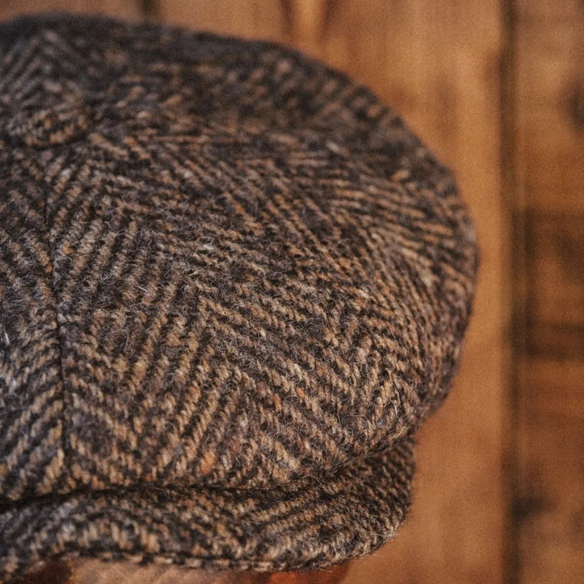 Eight Piece Brown Walnut Herringbone Newsboy Cap