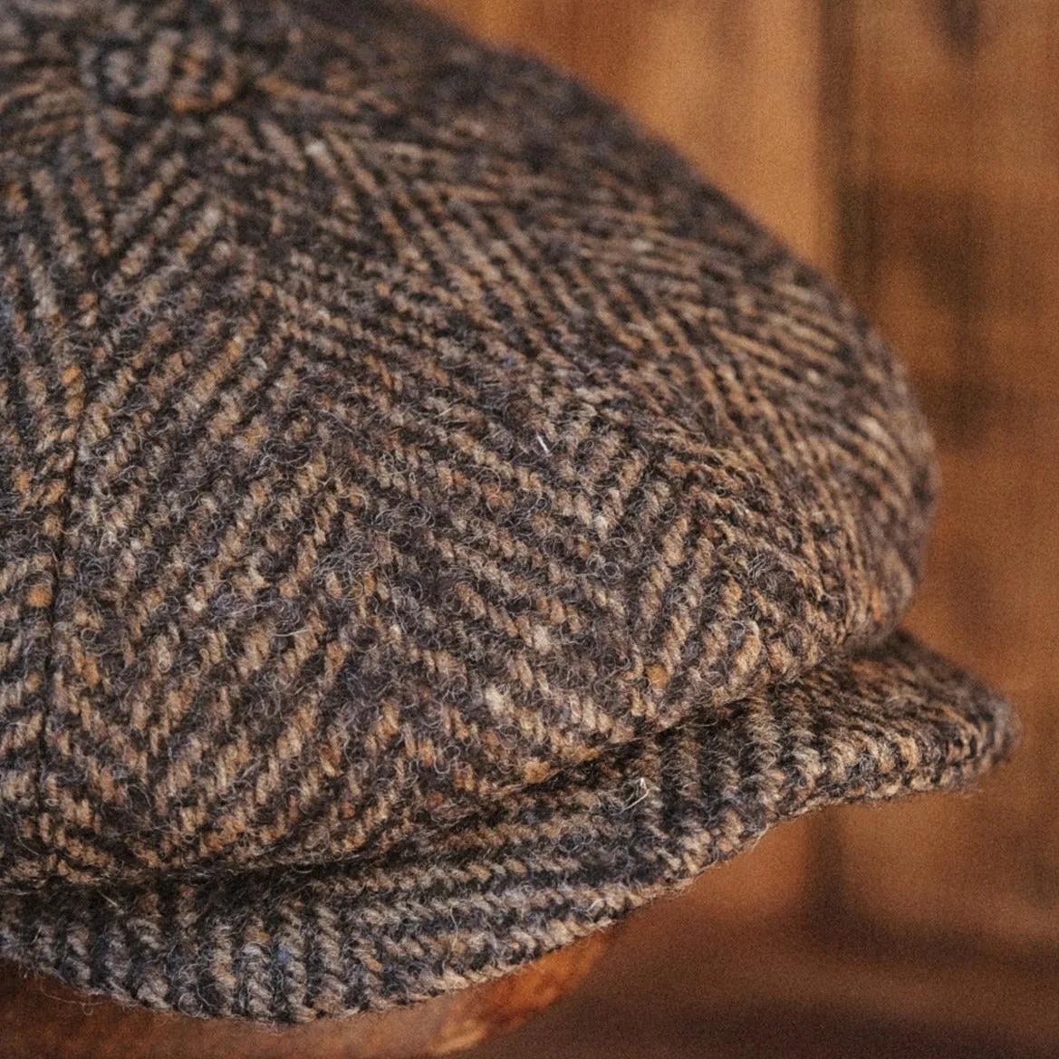 Eight Piece Brown Walnut Herringbone Newsboy Cap