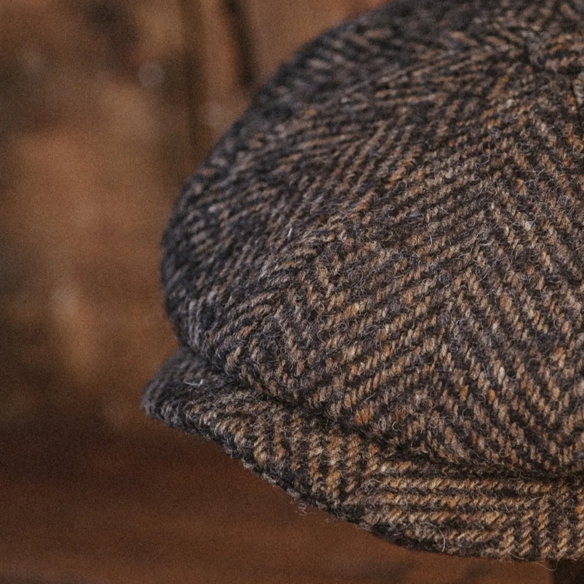 Eight Piece Brown Walnut Herringbone Newsboy Cap