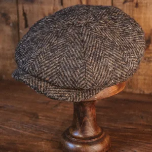 Eight Piece Brown Walnut Herringbone Newsboy Cap