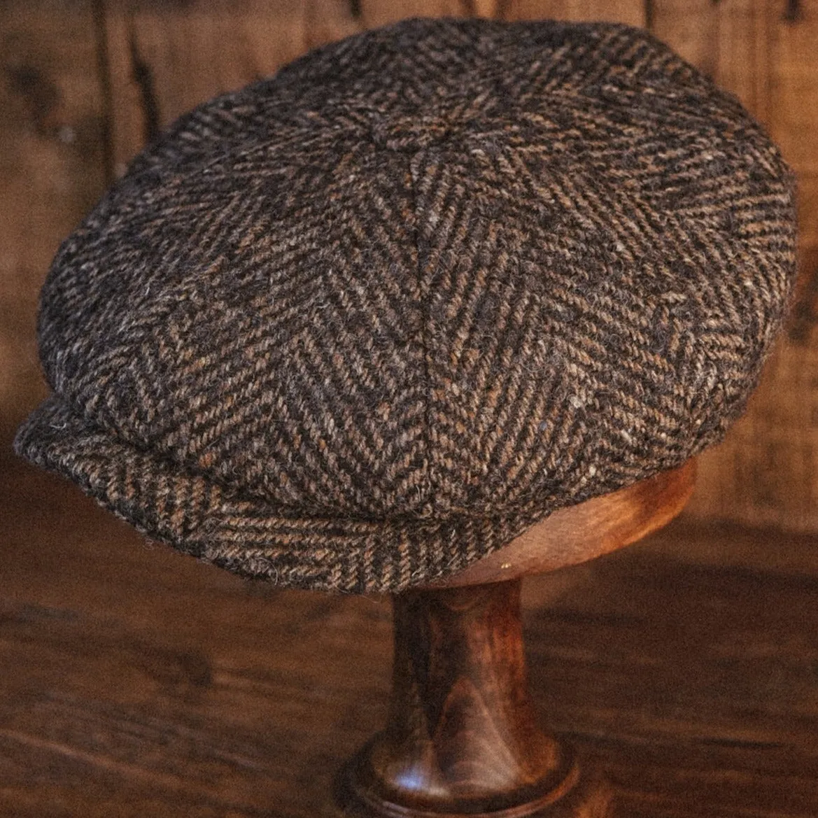 Eight Piece Brown Walnut Herringbone Newsboy Cap