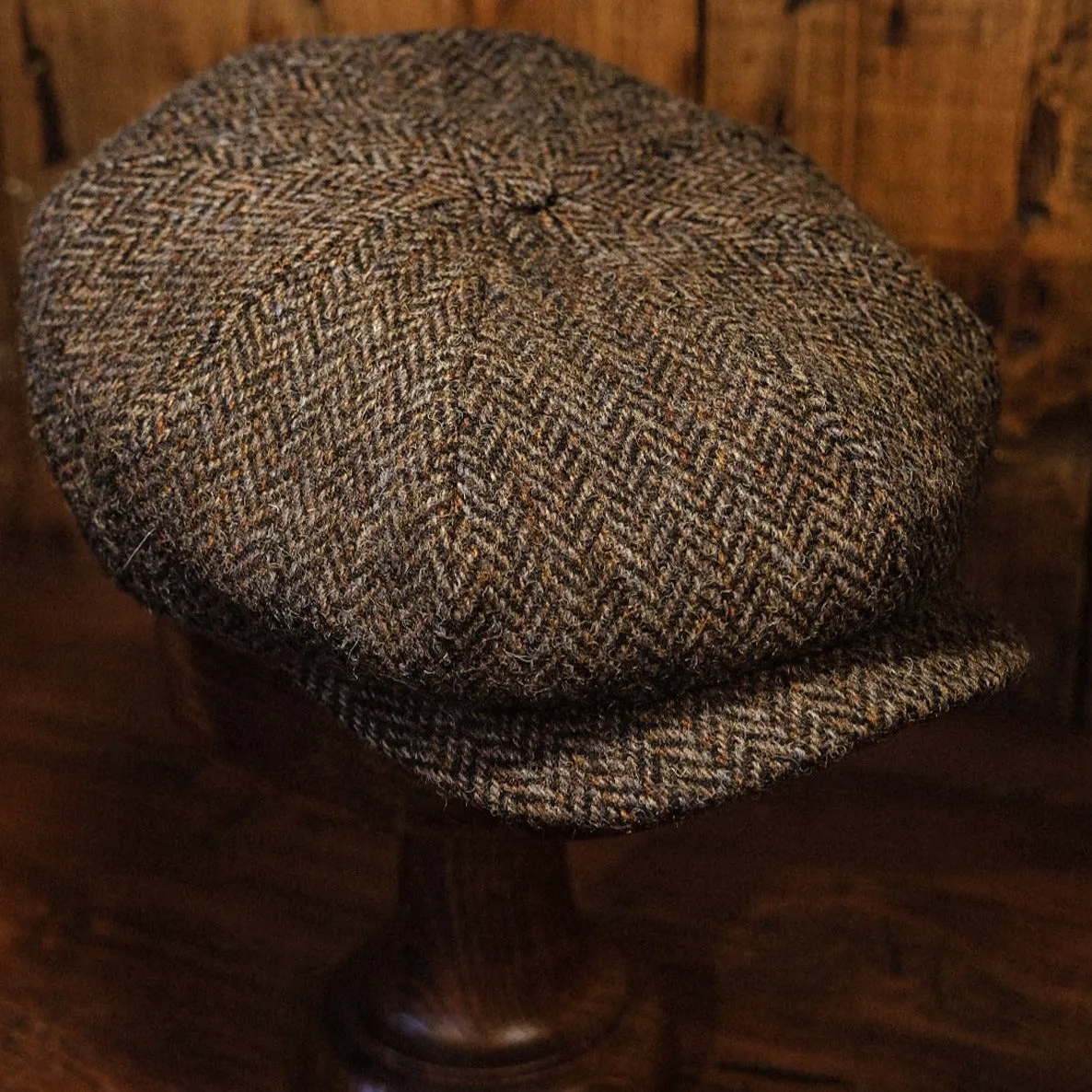 Eight Piece Light Brown Herringbone Wool Newsboy Cap