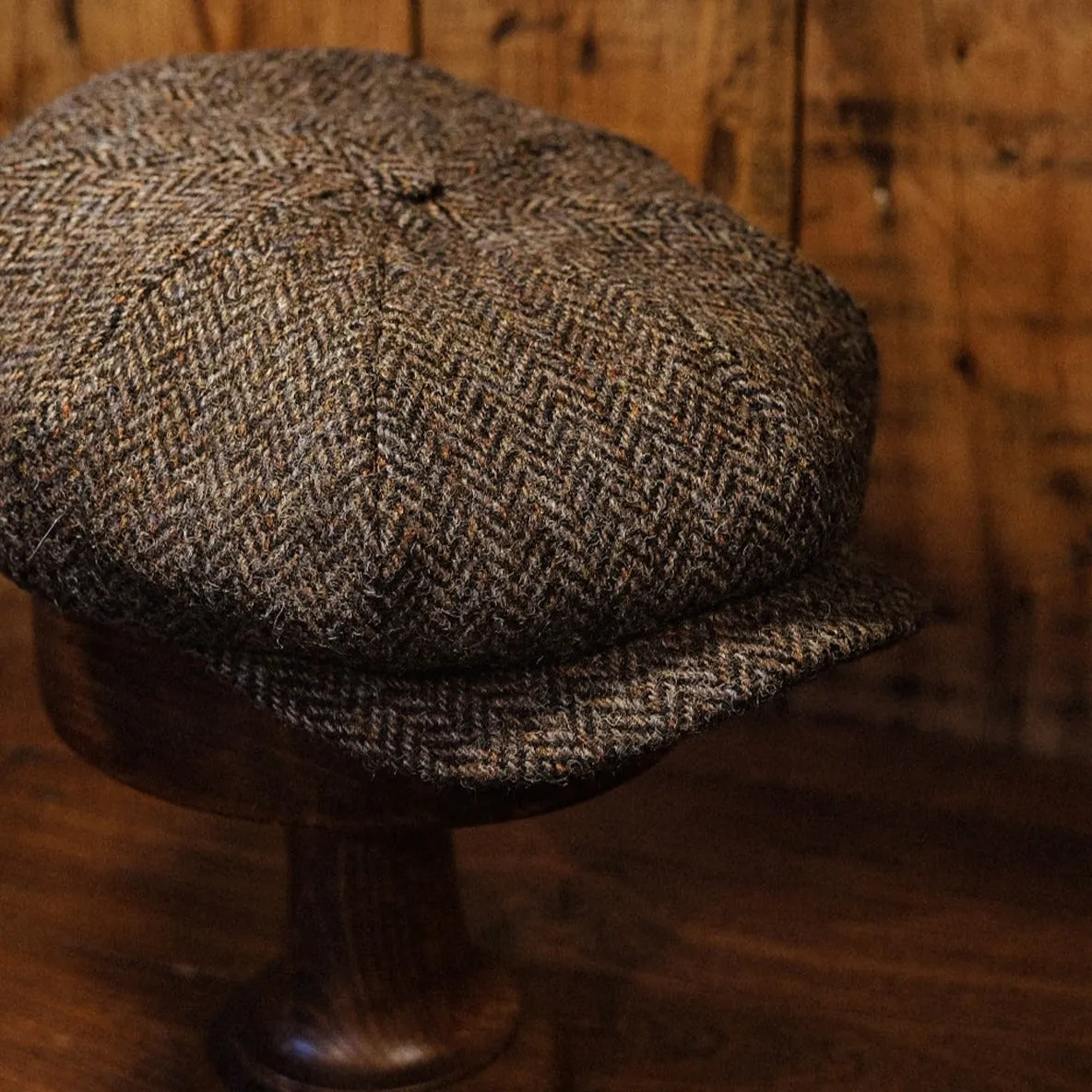 Eight Piece Light Brown Herringbone Wool Newsboy Cap